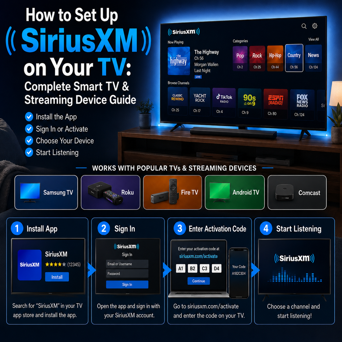 How to Set Up SiriusXM on Your TV: Complete Smart TV & Streaming Device Guide
